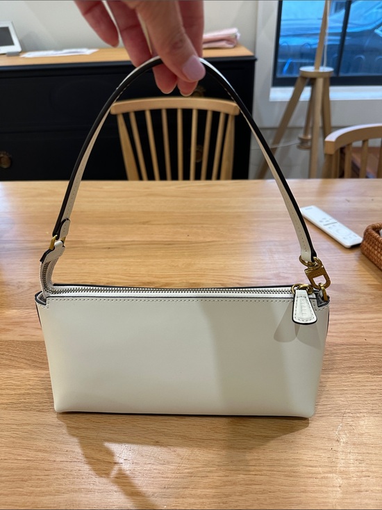 STAUD Handbags - STAUD Cream Leather Top-Zip Shoulder Bag with Gold Hardware